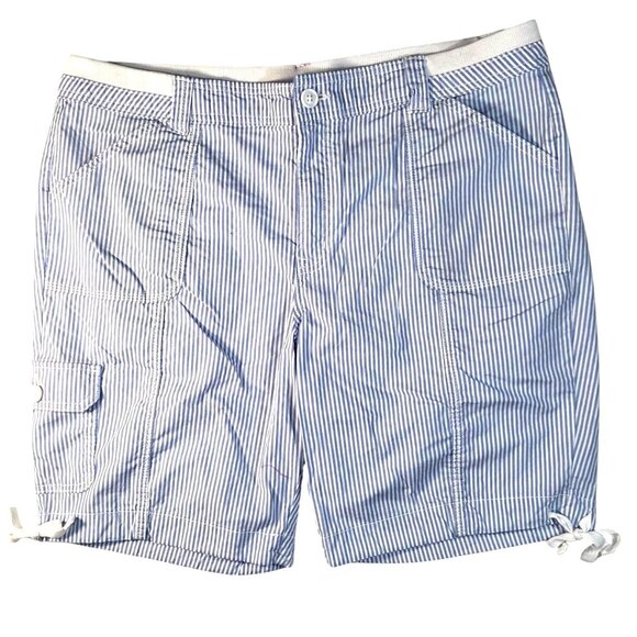 St. John's Bay Pants - St. John's Bay Blue White Striped Coastal Nautical Beach Cargo Shorts Size 16P